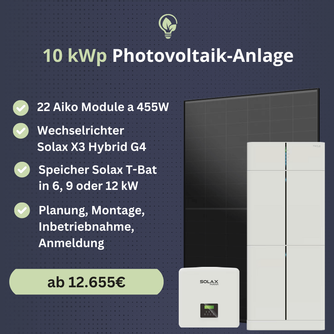 10 kWp Photovoltaik Anlage inkl. Montage, Speicher, Inbetriebnahme und Anmeldung