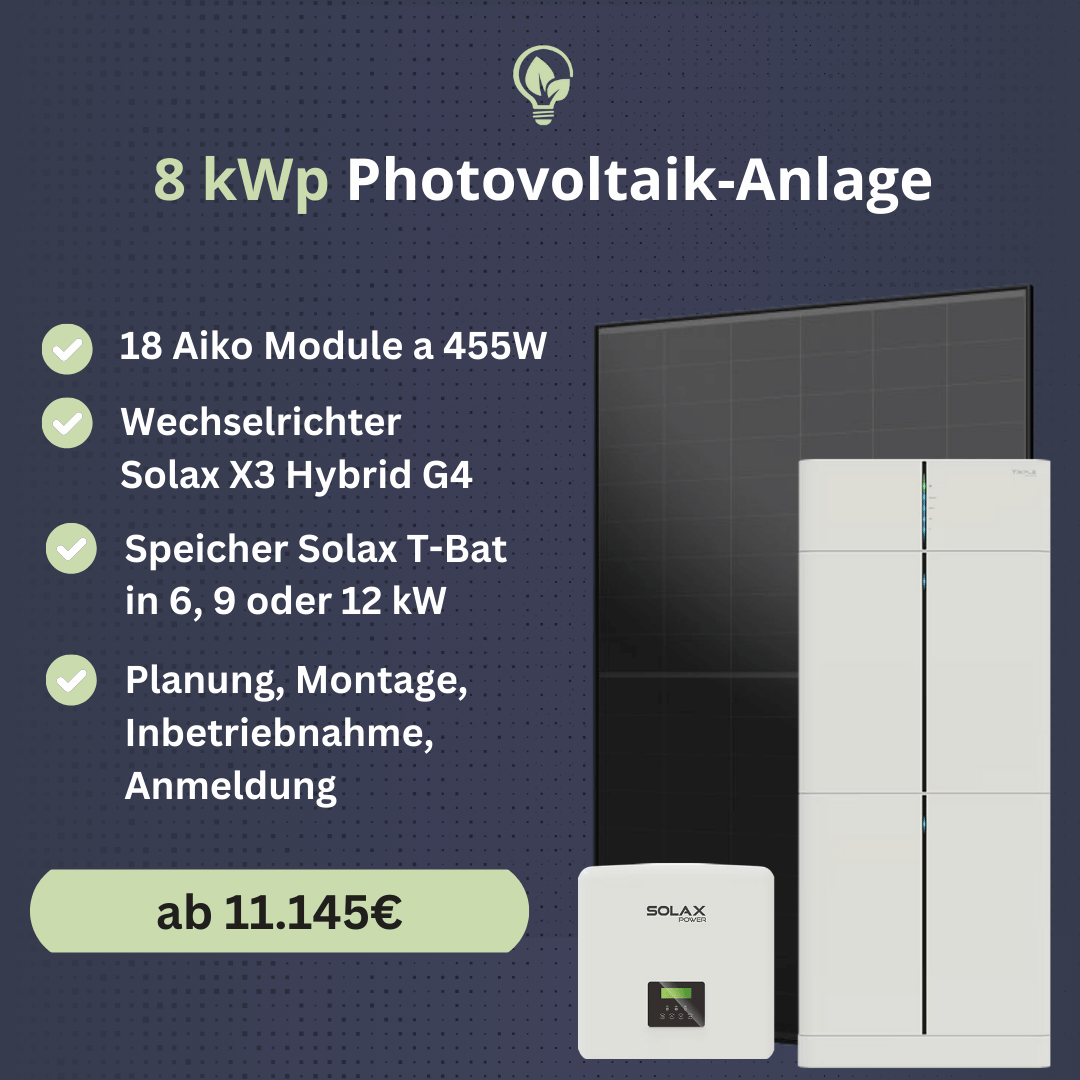 8 kWp Photovoltaik Anlage inkl. Montage, Speicher, Inbetriebnahme und Anmeldung