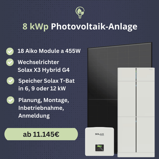 8 kWp Photovoltaik Anlage inkl. Montage, Speicher, Inbetriebnahme und Anmeldung