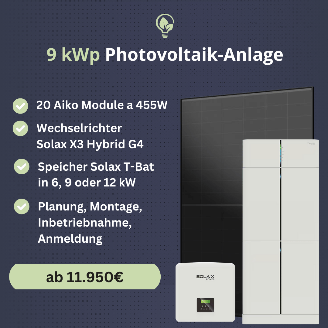 9 kWp Photovoltaik Anlage inkl. Montage, Speicher, Inbetriebnahme und Anmeldung