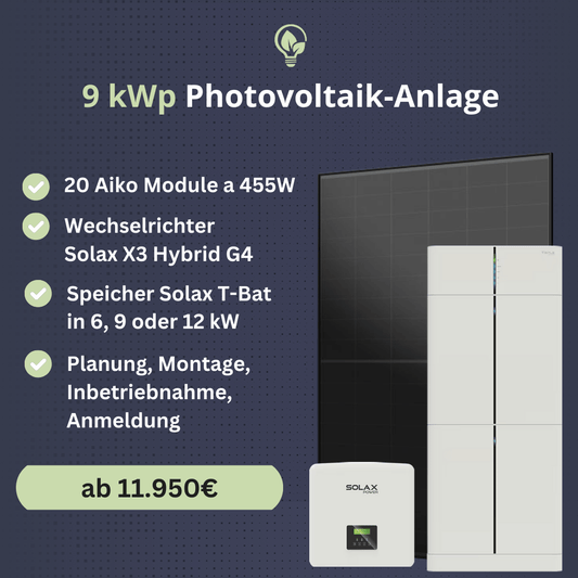 9 kWp Photovoltaik Anlage inkl. Montage, Speicher, Inbetriebnahme und Anmeldung