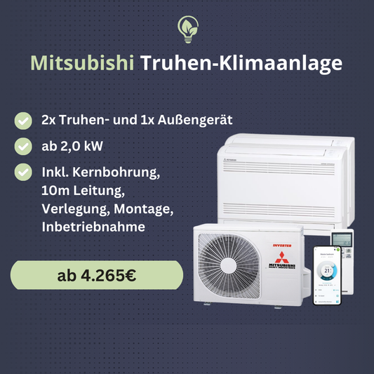 Split-Klimaanlage Mitsubishi | 2x Truhen- und 1x Außengerät | Inkl. Montage und Inbetriebnahme