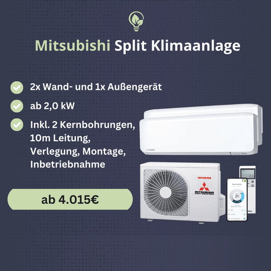 Split-Klimaanlage Mitsubishi | 2x Wand- und 1x Außengerät | Inkl. Montage und Inbetriebnahme